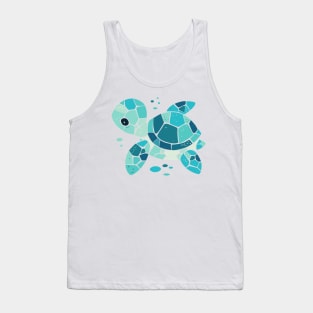 Geometrical Colorful Turtle. Adorable Mosaic Cute Kawaii Simple Animal Tank Top